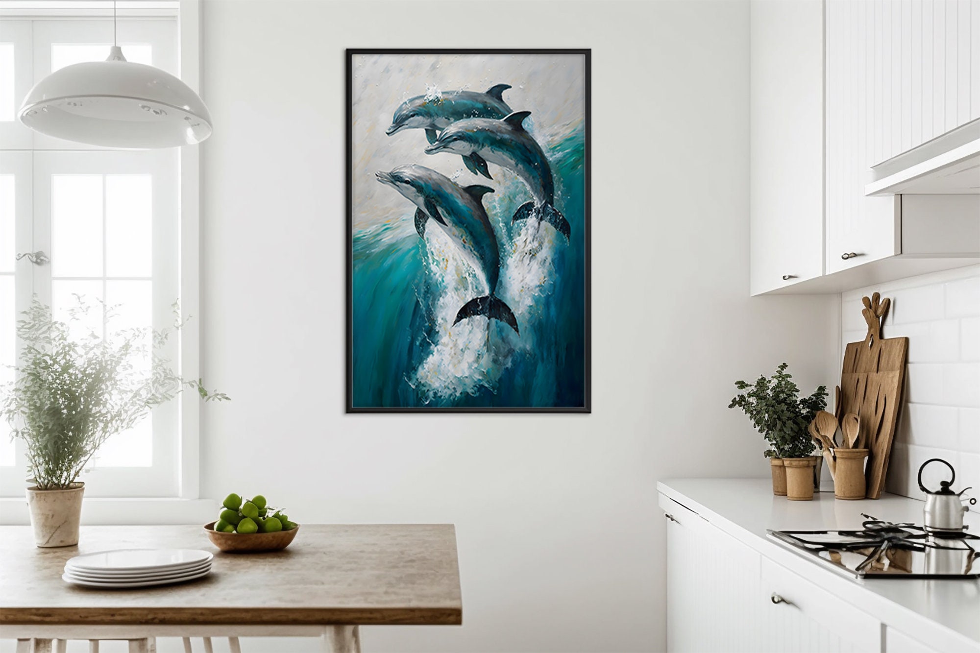 Dolphin Wall Art, Ocean Decor, Animal Print, Beach House Painting, Sea ...