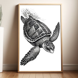 Sea Turtle Wall Art, Black & White, Ocean Decor, Beach House Decor, Minimalist, Sea Life Art, Ocean Lover Decor, Coastal Wall Art