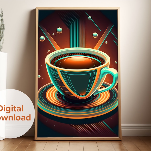 Coffee Poster, Digital Print, Art Deco Wall Art, Coffee Bar Art, Home Cafe, Retro Kitchen Decor, Coffee Lover Gift, Kitchen Decor