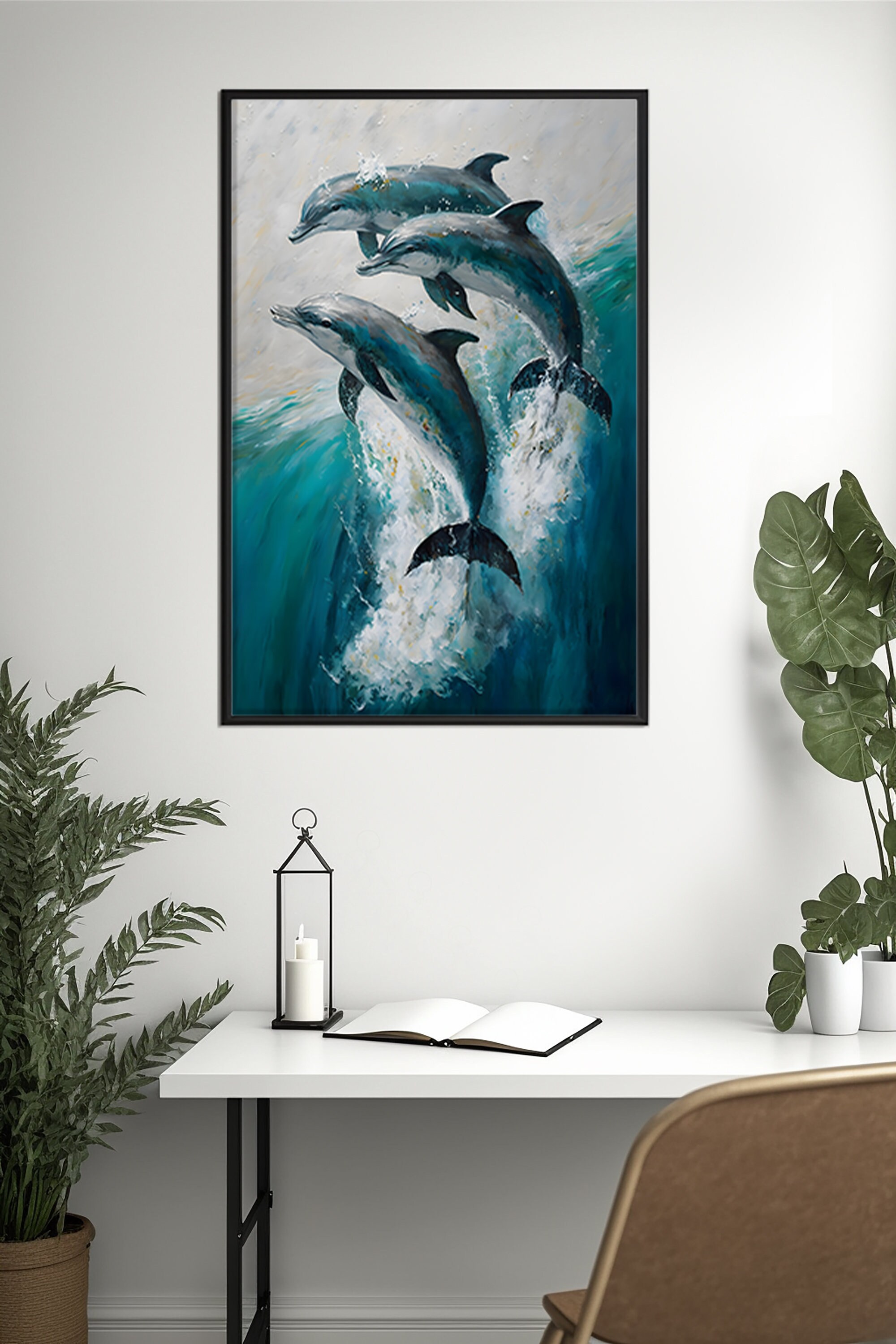 Dolphin Wall Art, Ocean Decor, Animal Print, Beach House Painting, Sea ...