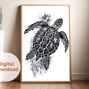 Sea Turtle Wall Art, Minimalist Ocean Decor, Sea Life Art, Marine Life Poster, Coastal Wall Art, Beach House Decor, Ocean Lover Art