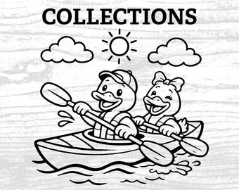 Clipart de dibujos animados de una pareja de patos en kayak (solo archivo digital PNG)