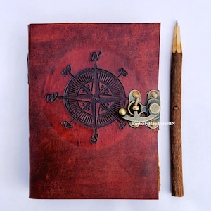 Bussola di navigazione in pelle goffrata vintage, diario in pelle con bordo frastagliato, regali personalizzati per lei, diario Grimoire A5