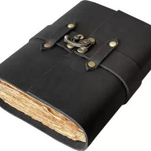 Diario in pelle vintage - Chiusura a lucchetto, Libro delle ombre, Diario Grimorio, Quaderno di scrittura di viaggio, 240 pagine Carta antica con bordo frastagliato