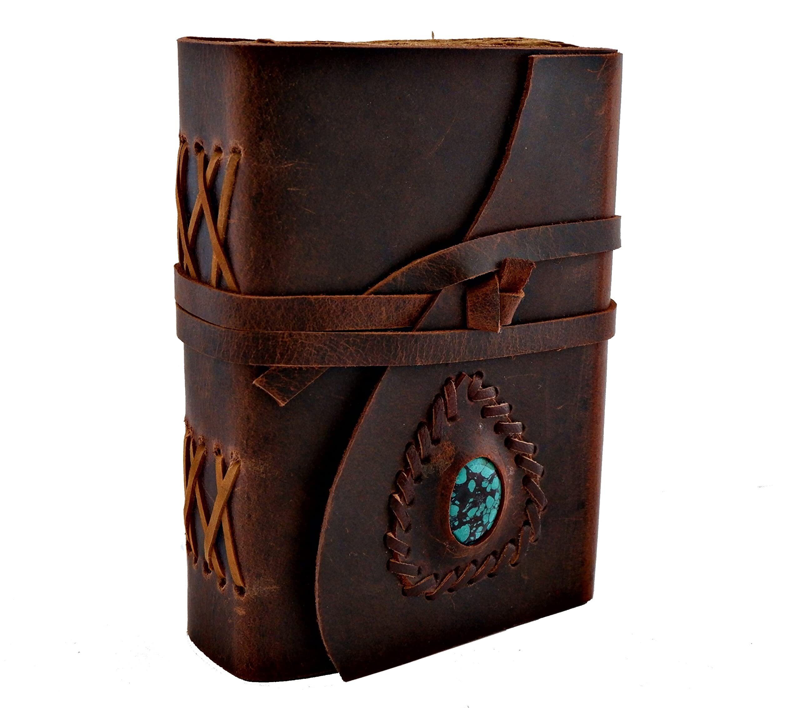 Vintage Leather Diary With Stone, Leather Bound Journal