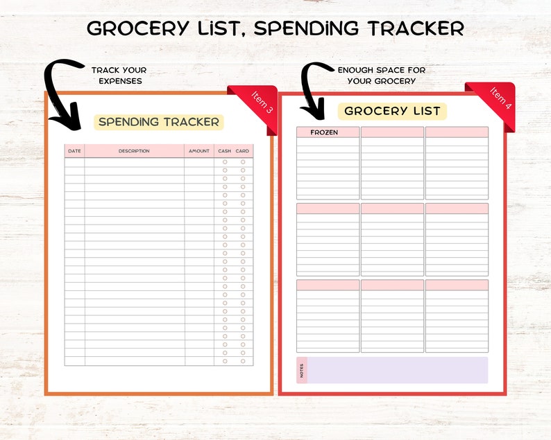 Printable Recipe Card, Grocery List Printable, Meal Planner, Expense Tracker, Shopping List ...