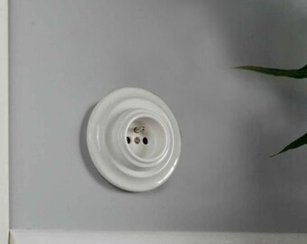 Triple Double or Single French Ceramic Power Socket, White or Black Power Socket, French Socket, Home Decor, Socket EU, Porcelain Socket