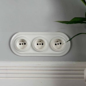 Triple Double or Single French Ceramic Power Socket, White or Black Power Socket, French Socket, Home Decor, Socket EU, Porcelain Socket