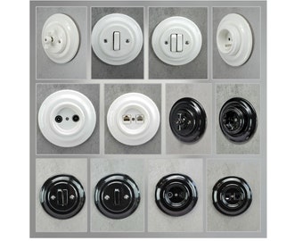 Retro Loft Vintage Industrial Electrical Ceramic Porcelain Switch Black White Light Bell Shutters Cross Double Way Stairs Flush-Mounted DIY