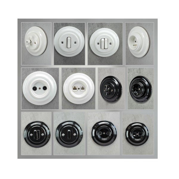 Retro Loft Vintage Industrial Electrical Ceramic Porcelain Switch Black White Light Bell Shutters Cross Double Way Stairs Flush-Mounted DIY