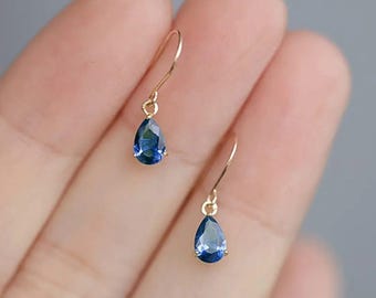 Gold Plated Sterling Silver Sapphire Teardrop Dangle Earrings