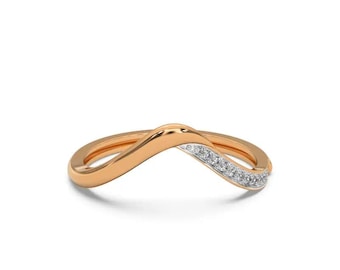 Chevron CZ Diamond Sterling Silver Ring, V Shaped Stackable Ring