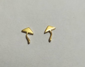 Mushroom Earrings,Shroom Studs, Fungus Earrings,Barss 18k Gold Handmade Mismatched Toadstools Jewelry, Woodland Earrings, Best Friend Gift