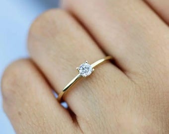 Moissanite Sterling Silver Engagement Ring, Thin Diamond Promise Ring