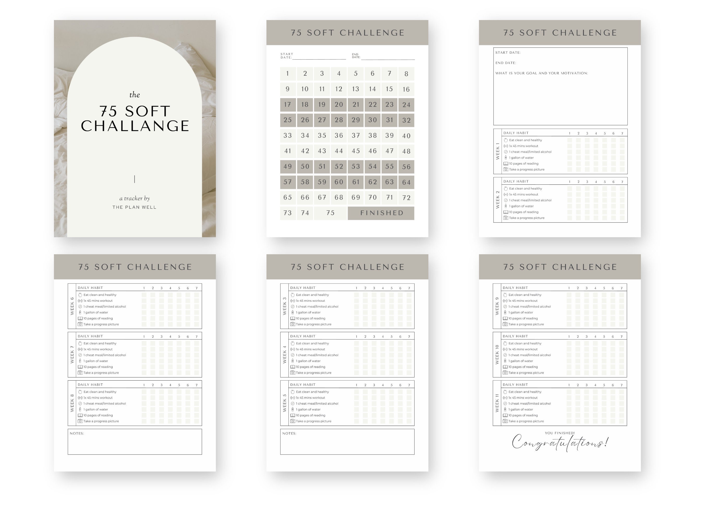 EDITABLE 75 Soft Challenge Tracker Bundle - Etsy