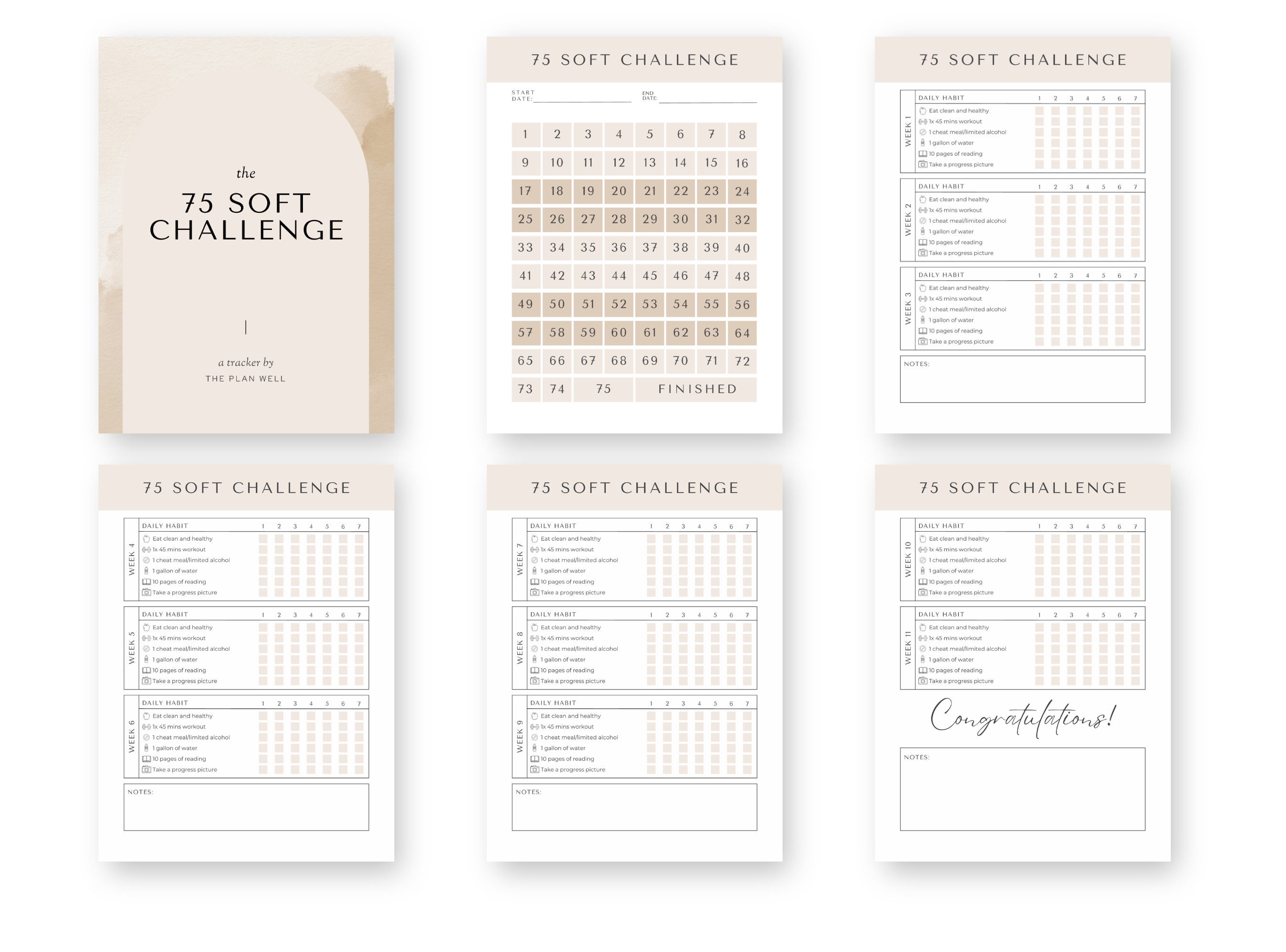 EDITABLE 75 Soft Challenge Tracker Bundle - Etsy