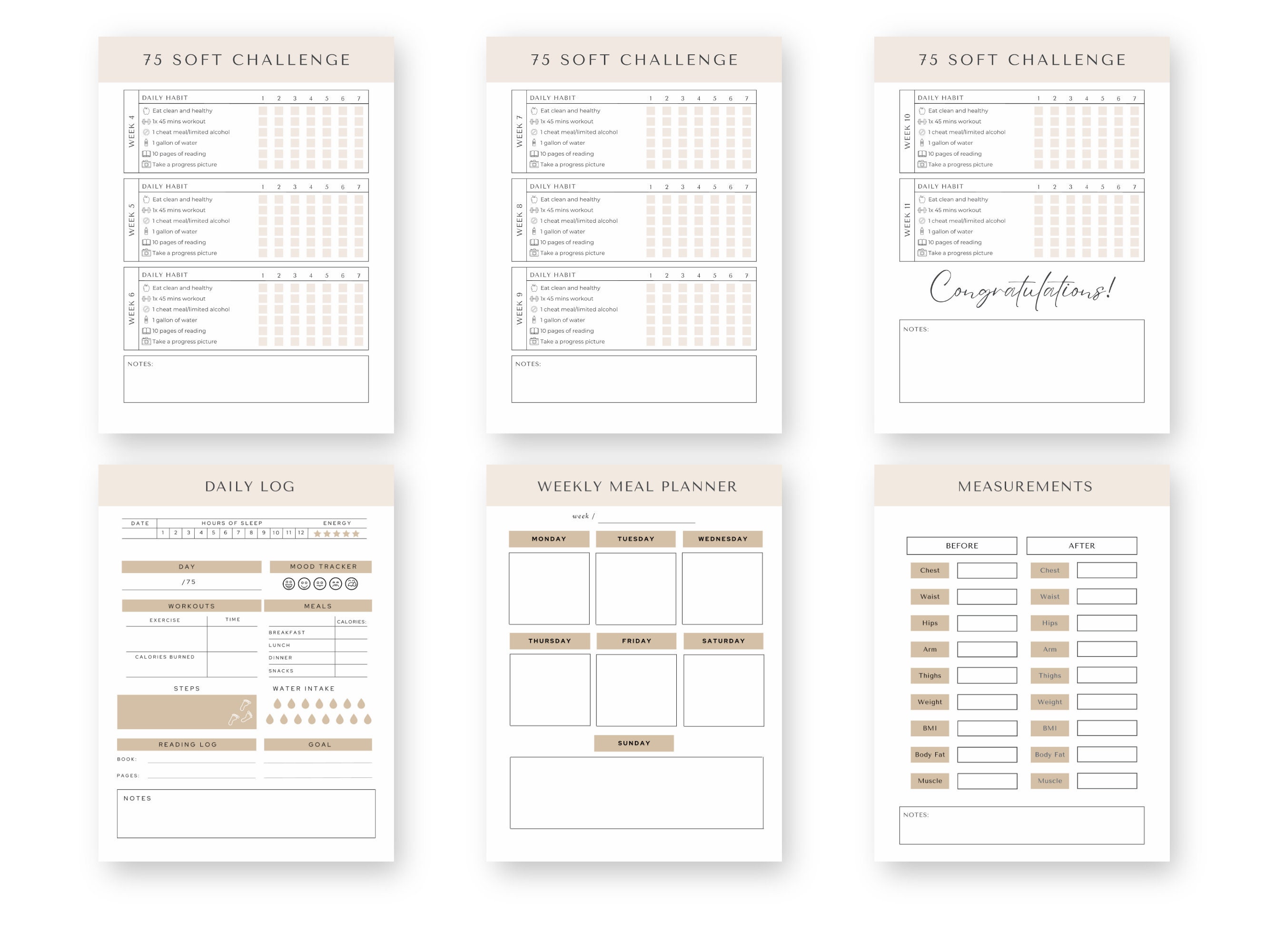 EDITABLE 75 Soft Challenge Tracker Bundle - Etsy