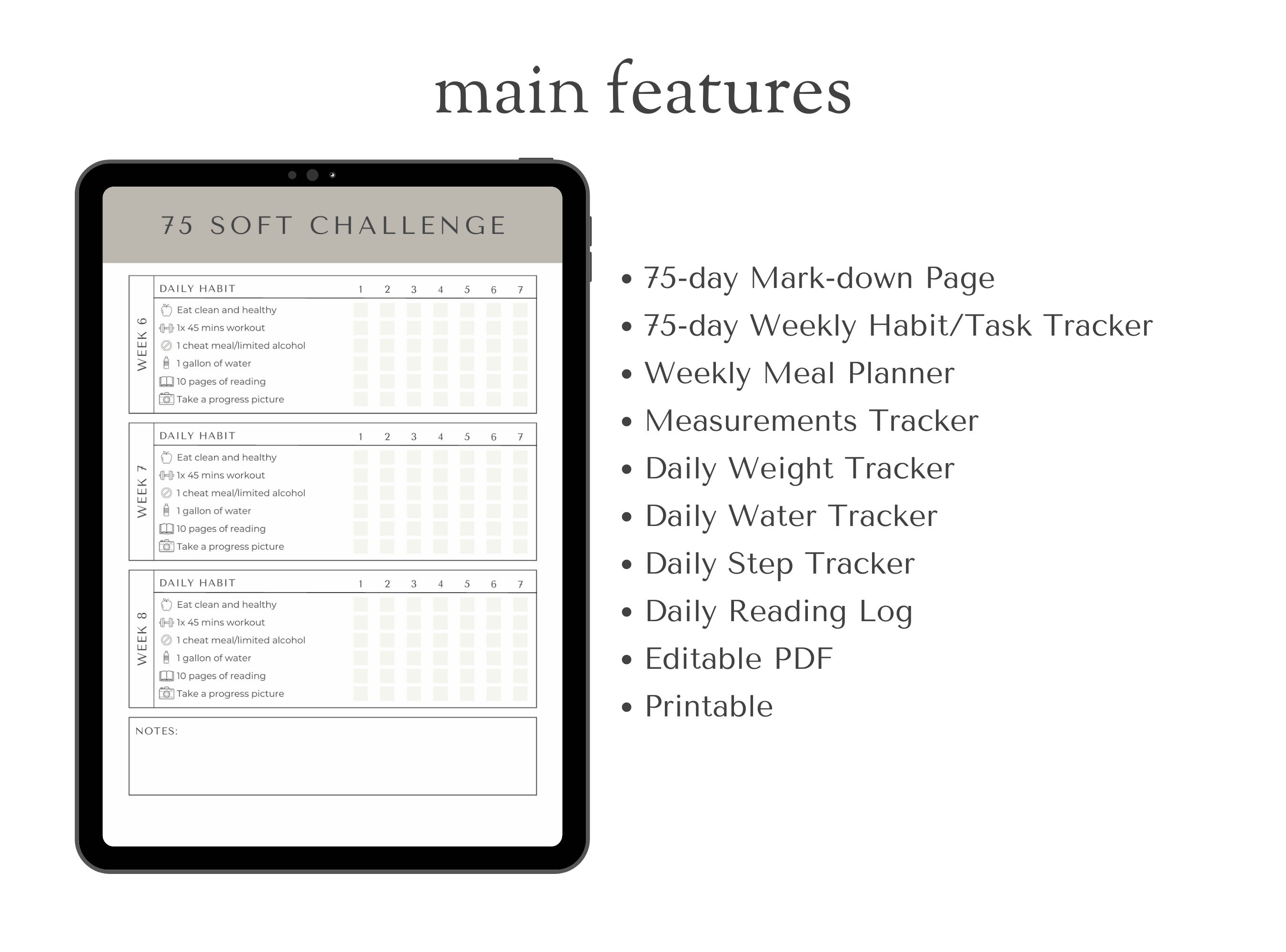 EDITABLE 75 Soft Challenge Tracker Bundle - Etsy