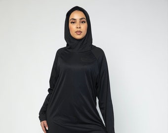 Modest Activewear/Swimwear Hoodie - DISCRETE BLACK