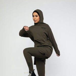 Modest Activewear/Swimwear Hoodie Olive Green image 1