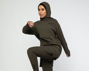 Modest Activewear/Swimwear Hoodie - Olive Green