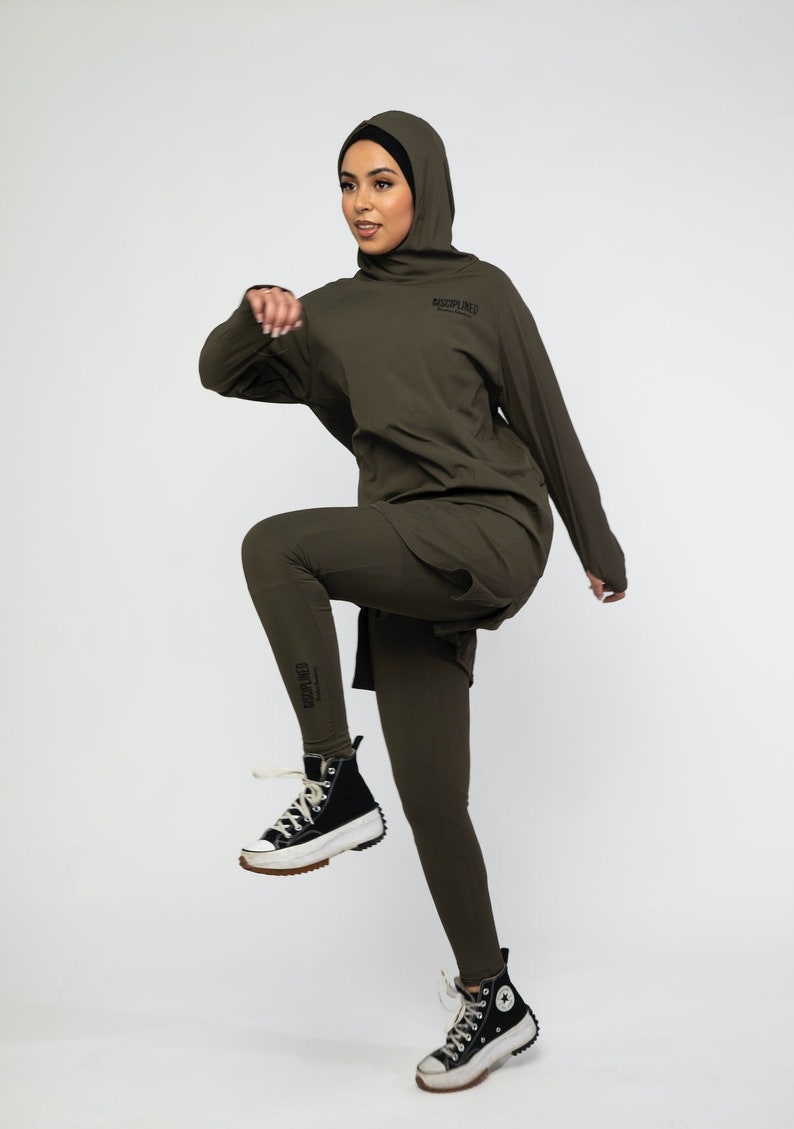 Modest Activewear/Swimwear Hoodie Olive Green image 1