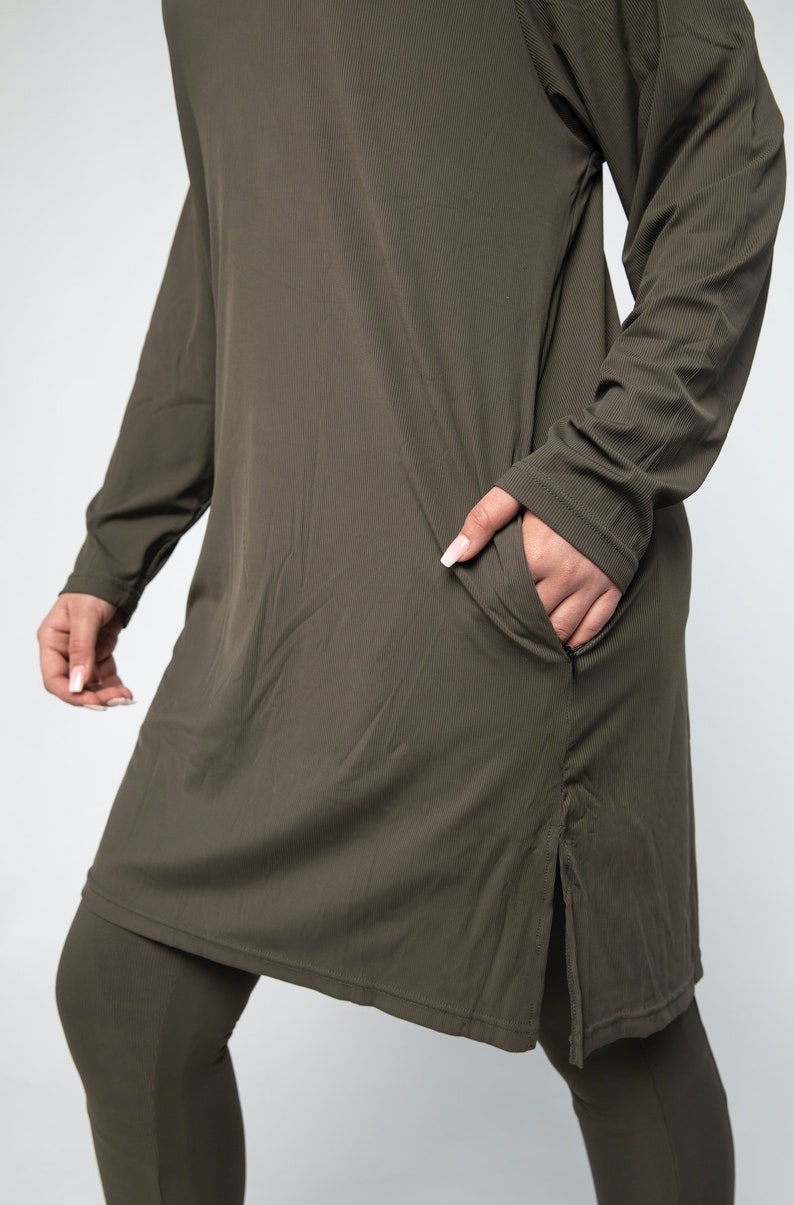 Modest Activewear/Swimwear Hoodie Olive Green image 3