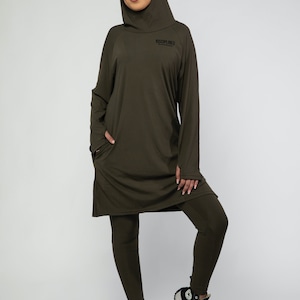 Modest Activewear/Swimwear Hoodie Olive Green image 2