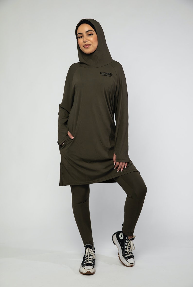 Modest Activewear/Swimwear Hoodie Olive Green image 2