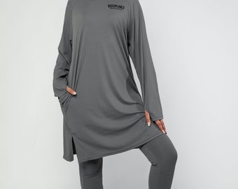 Felpa con cappuccio Modest Activewear/Swimwear - Carbone essenziale