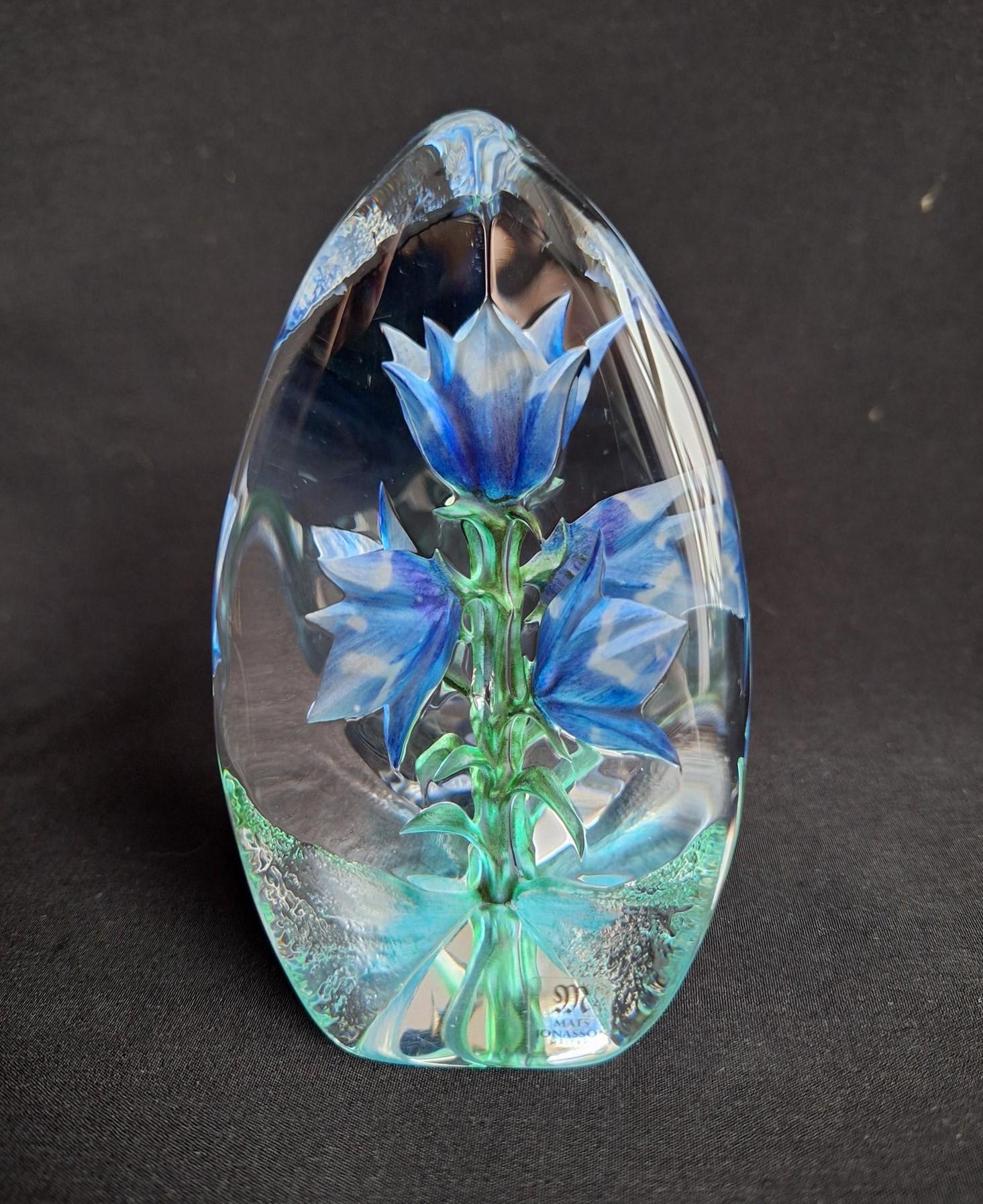 Crystal Sculpture With Blue Flower by Mats Jonasson - Etsy