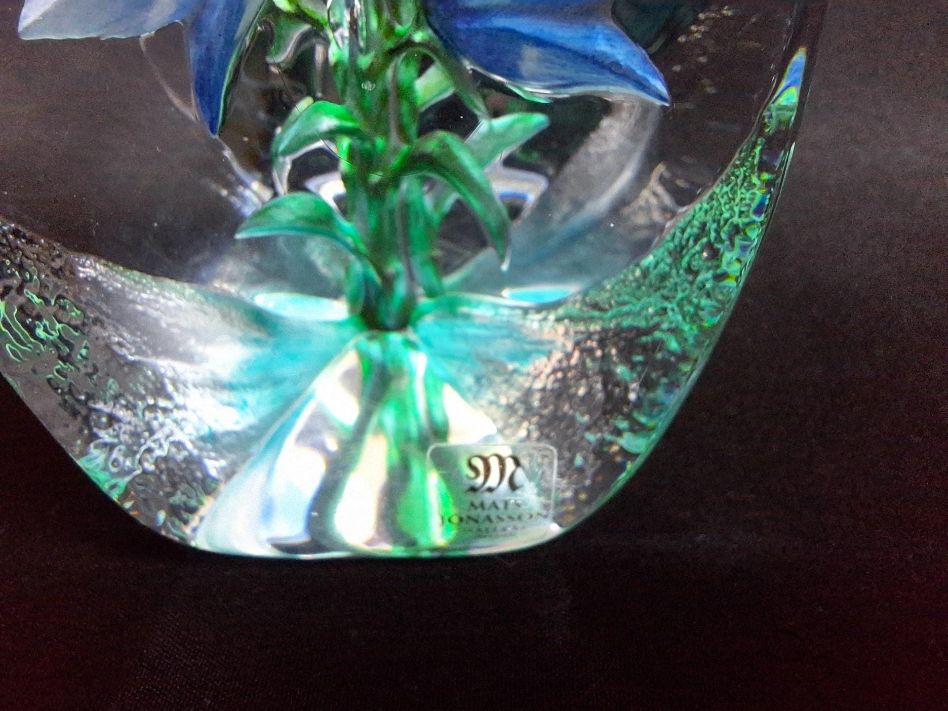 Crystal Sculpture With Blue Flower by Mats Jonasson - Etsy