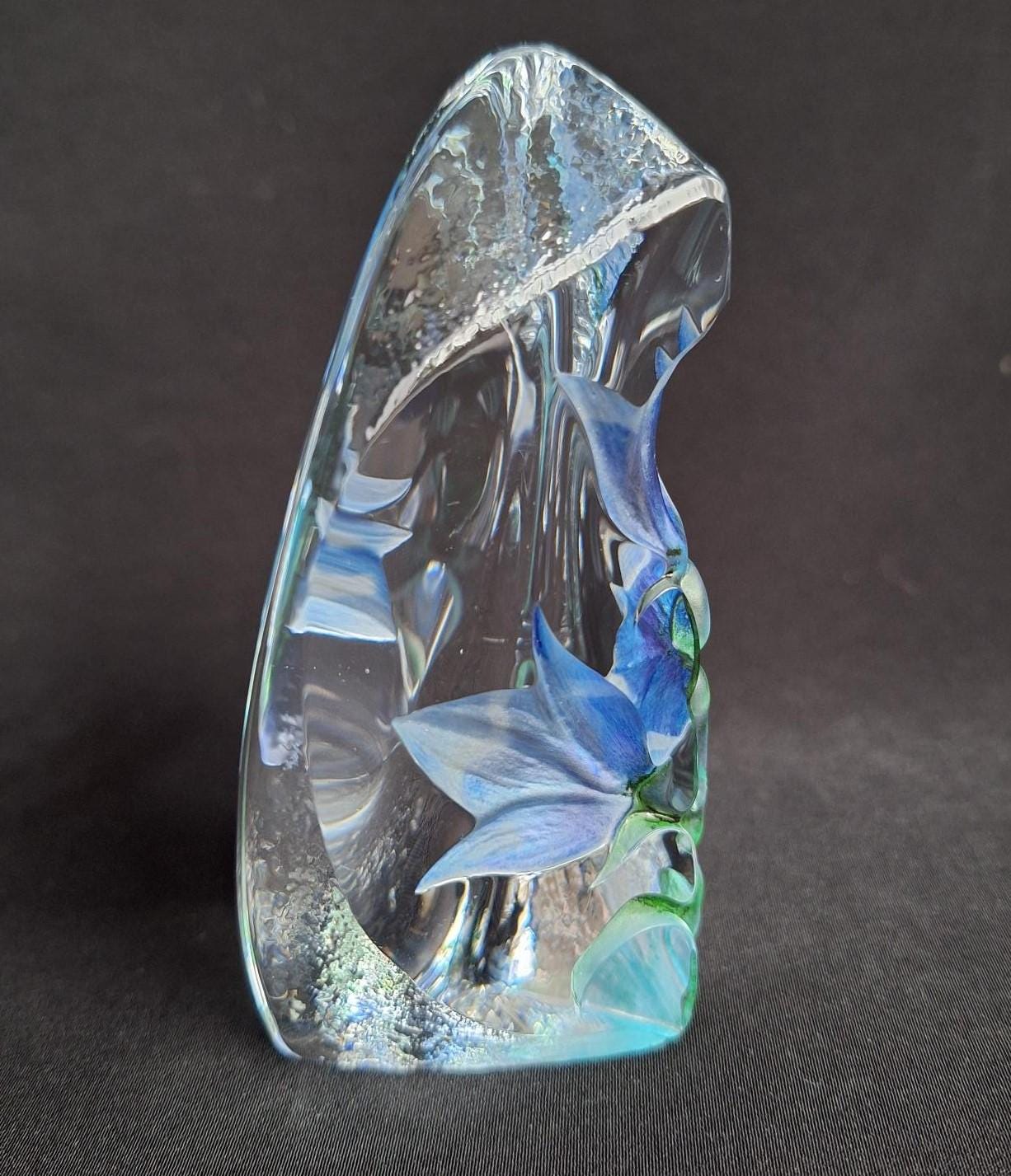 Crystal Sculpture With Blue Flower by Mats Jonasson - Etsy