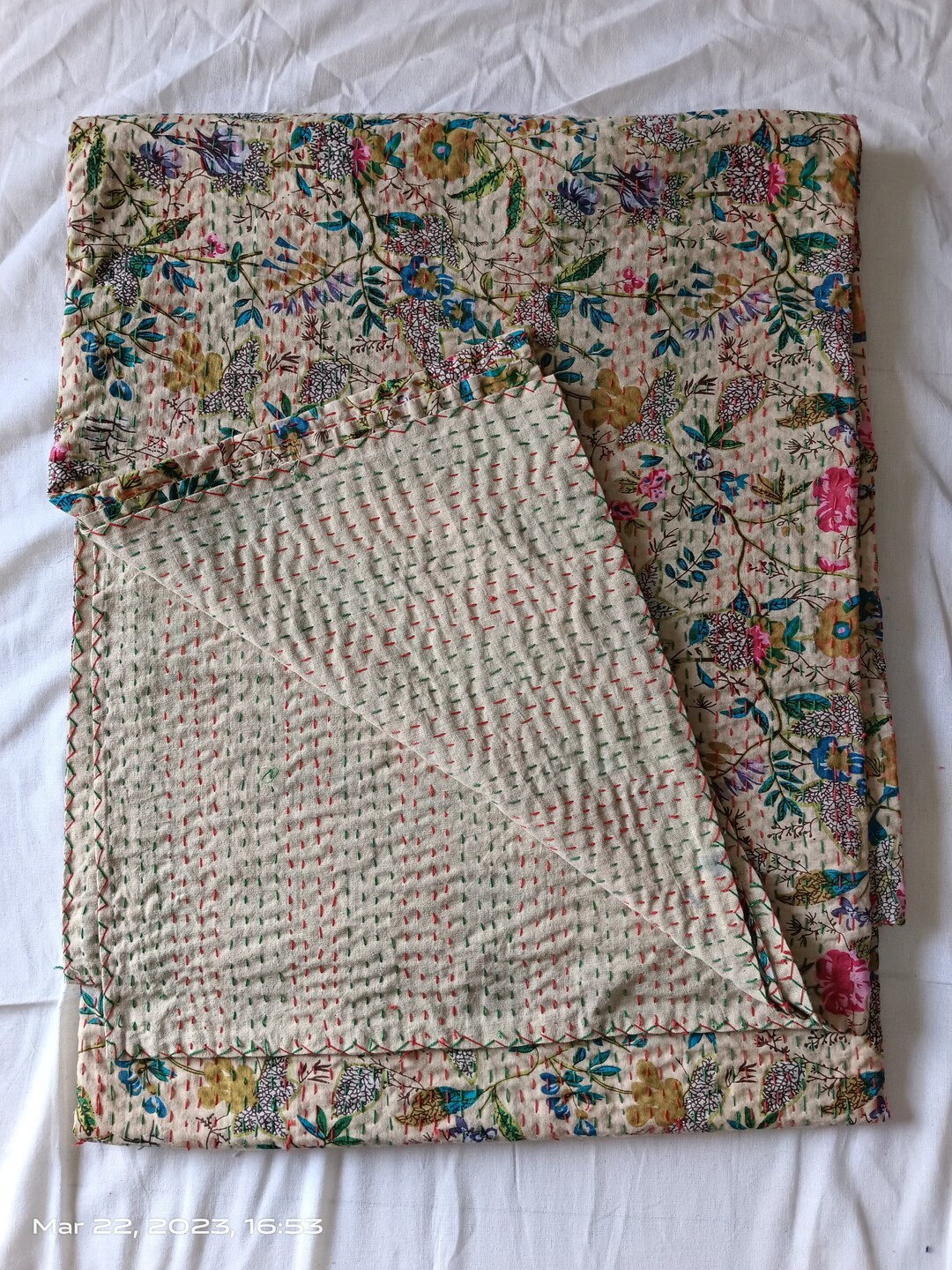 Indian Paisley Print Cotton Quilt Block Print Bedcover Bedspread Quilt