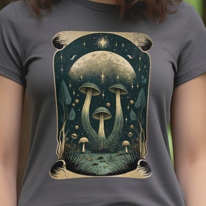 Camisa de setas, camiseta de setas, camisa de carta de tarot, camisa de cabaña, botánica, camisa boho, regalo de jardineros, cabaña vintage, hongos