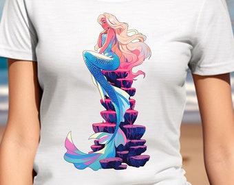Mermaid Graphic Tshirt, Ocean-inspired Tee, Beach Print Shirt, Summer Fashion, Mermaid Lover Gift, Mermaid Tee, Beach Shirt, Summer T-shirt
