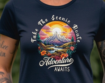 Graphic T-Shirt For Hikers And Explorers, Adventure Awaits Tee, Mountains And Nature Lover Shirt, Outdoor Explorer Gift, Camping Vacation
