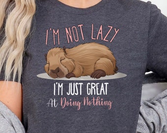 Camiseta divertida de sarcasmo de capibara, camisa perezosa sarcástica de broma, lindo regalo de capibara durmiente, camiseta de meme de capibara genial, camiseta de ambiente relajado,