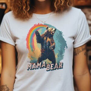 Mama Bear Retro Shirt, Gift T-shirt For Mom, Mothers Tshirt Gift, Proud Mother Tee, Mothers Day Gifts, Vintage Style LGBT Rainbow Shirt