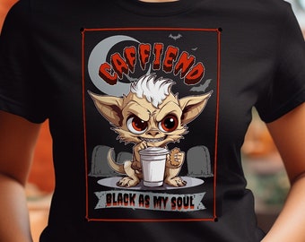 Funny Coffee Addict Shirt, Tshirt Gift For Coffee Lovers, Barista Graphic Fashion T-Shirt, Fun Spooky Latte Tee, Halloween Coffee Shirt