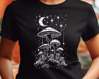 Cottagecore Mushroom Shirt, Goblincore Tee, Celestial Fairycore T-Shirt, Nature Witchy Aesthetic Tshirt, Botanical Boho Garden Top