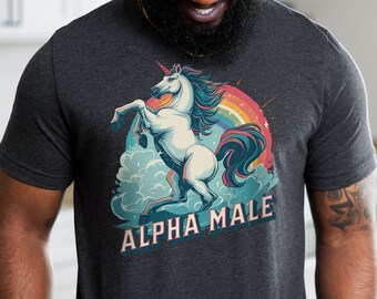 Camiseta retro de unicornio con macho alfa, camiseta irónica y divertida, camiseta sarcástica y de broma, camiseta LGBT, top gráfico vintage, regalo de cultura rara, masculinidad divertida