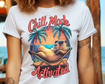 Rolig sommartröja för kapybara, söt t-shirt i vintagestil, cool meme-t-shirt för kapybara, sarkastisk sommarsemester-t-shirt, semestergåva för strand