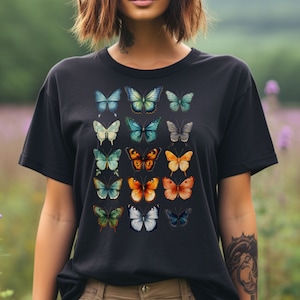 Butterfly Collection Cottagecore Tshirt, Garden Lover Tee,  Butterflies Botanical Shirt, Vintage Bullerflys Boho T-Shirt, Nature Lover Gift