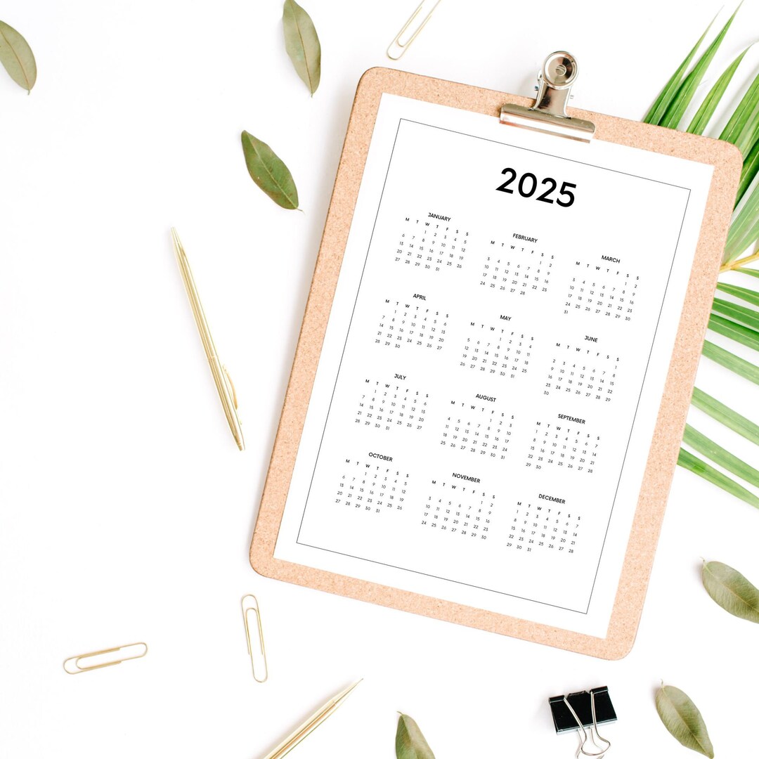 2025 Minimalistic Printable Portrait Calendar Monday Start - Etsy