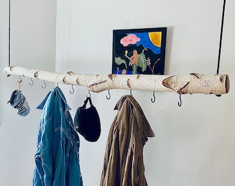 Birch wood clothes rail – Hanging clothes rail in your desired length – Scandinavian Clothes Rail – Wooden clothes rail ceiling, handmade