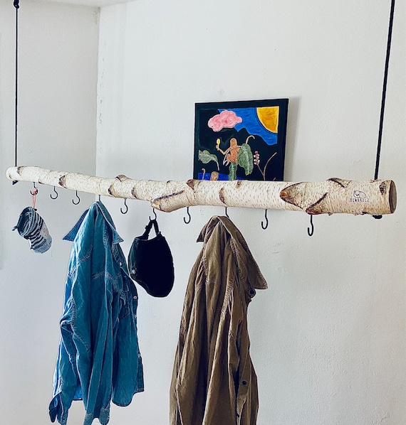 Birch Hanging Coat Rack With Desired Length Birch Branch Birch Coat Rack Birch Hanging Coat Rack Birch Wooden Coat Rack Coat Rack Woodcycling Etsy