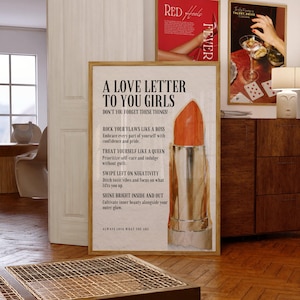 Cartel de amor propio de moda, Una carta de amor para ustedes, chicas, Arte de pared femenino, Impresión de arte de personalidad, Estética preppy, Decoración de habitación para niñas, Impresión digital