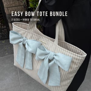 Modello PDF per borsa Lily Tote Bundle / 2 misure - Weekend + Tutti i giorni / Modello di cucito per borsa con fiocco trapuntato con tutorial video / Adatto ai principianti