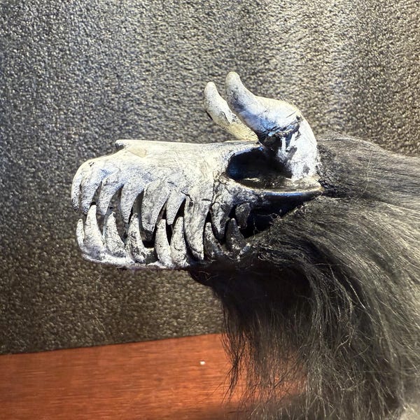Black and white skull beast “Rotling” OOAK art doll — Small curved horns